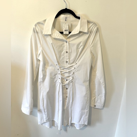 NWT Missguided White Lace Up Corset Waist Mini Dress Blouse Tunic 8 M - Picture 3 of 11